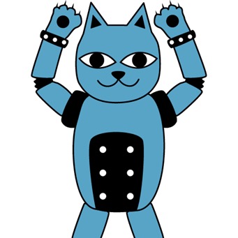 キャットロボットTシャツ メンズ・レディース 白 黒 青猫 銀猫